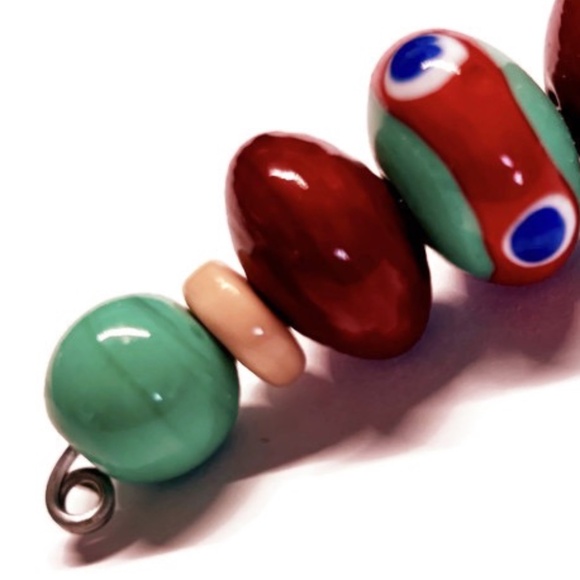 As Low As $2 Turquoise & Reds Handmade Lampwork Artisan Rondelle Beads (7) - Picture 2 of 2